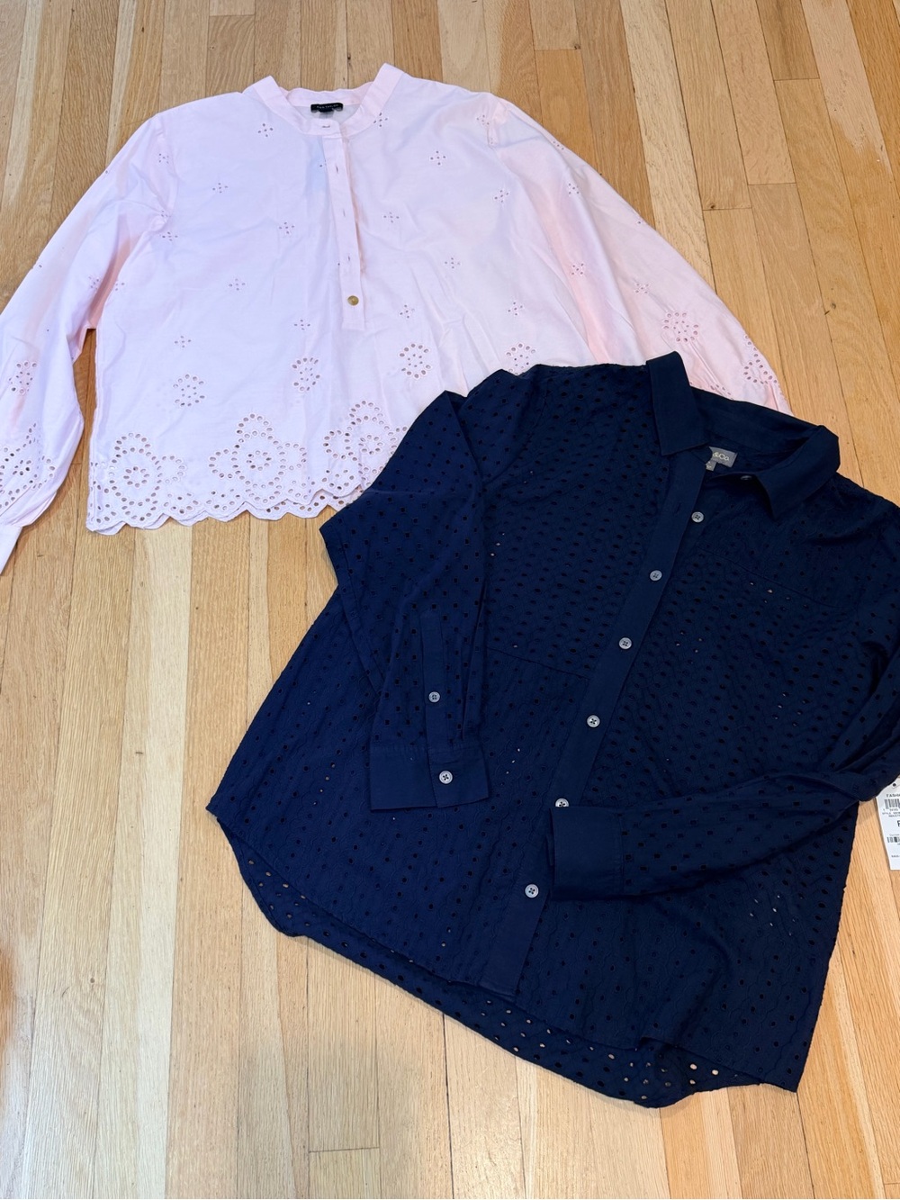 NWT ANN TAYLOR + Style Co Eyelet Button-Front Shirt — Pink and Navy PL